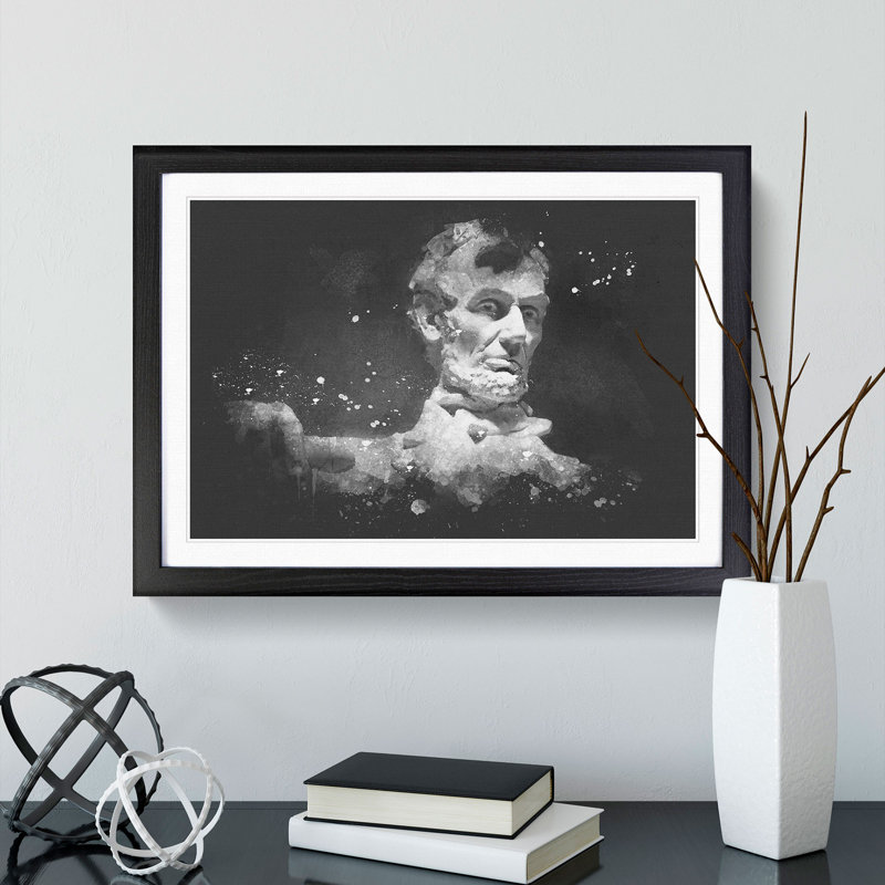President Lincoln Memorial 1 Piece Single Picture Frame Wall Art, 65cm H x 90cm W x 2cm D, Black Framed