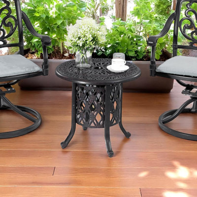 High-End Luxury Outdoor Patio 21" Cast Aluminum Side Table With Removable Food-Grade SUS304 Stainless Steel Ice Bucket by Charlton Home
