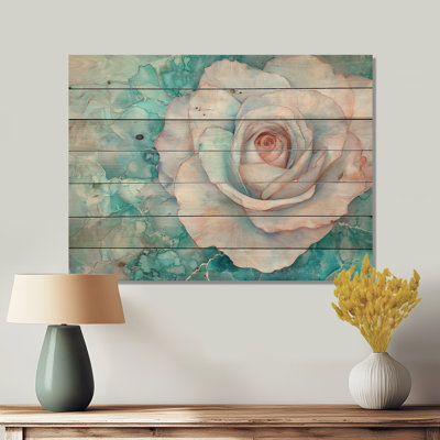 Sapphire River of Rose Blooming II - Décoration murale traditionnelle en bois sur bois de pin naturel