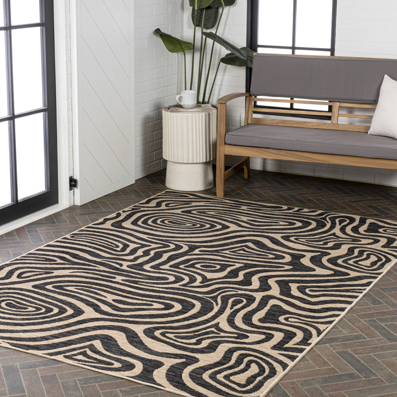 Tapis d'intérieur / extérieur gris / crème réversible Eryx, Rectangle 3 pi 3 po x 5 pi