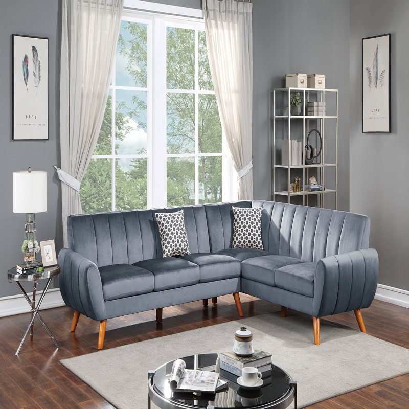 Canapé modulaire contemporain en velours gris foncé de 2 pièces