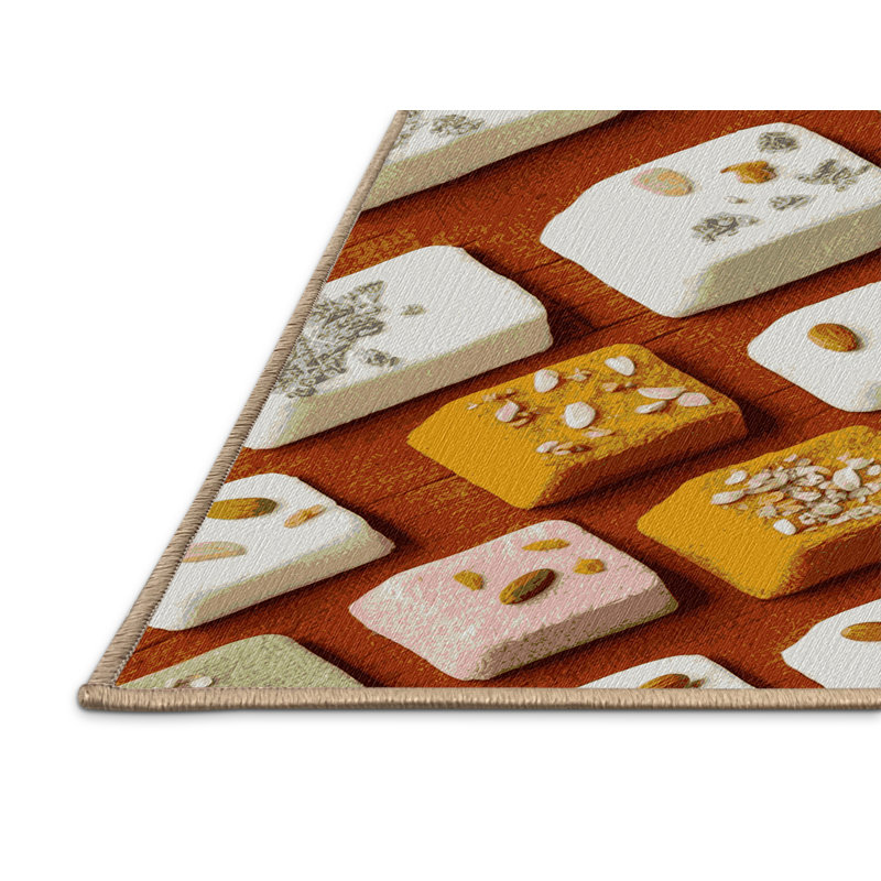 Washable Barfi Desserts Area Rug, Rectangle 3' x 5'