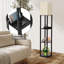 Lampe sur pied colonne Vax avec tablettes, bois massif, ports USB et ampoule incluse-422870701