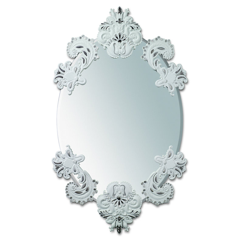 Accent Mirror, 36.25" H x 20.75" W x 1.25" D, White/Silver