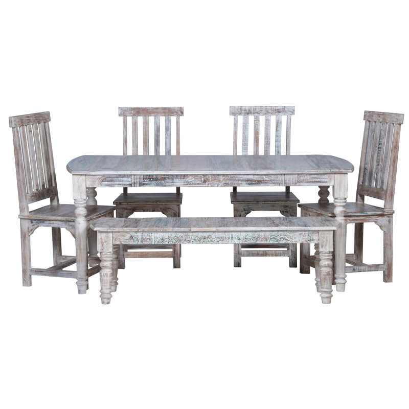 Dorffman Solid Wood Solid Wood Top Four Leg Dining Set, White Washed