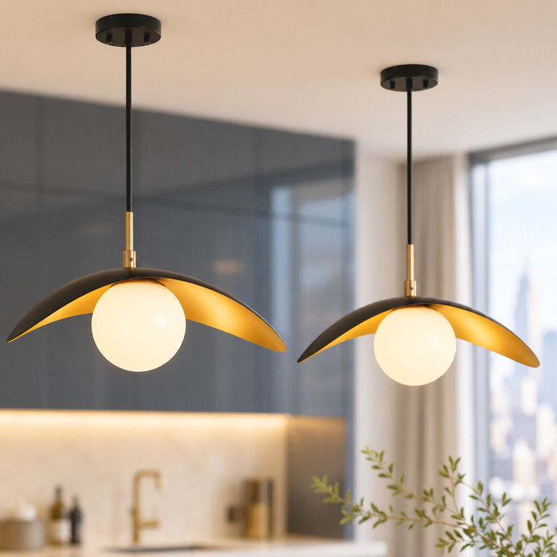 Suspension moderne à 1 lumière dimmable de 19 pouces avec globe en verre albâtre blanc (ensemble de 2)
