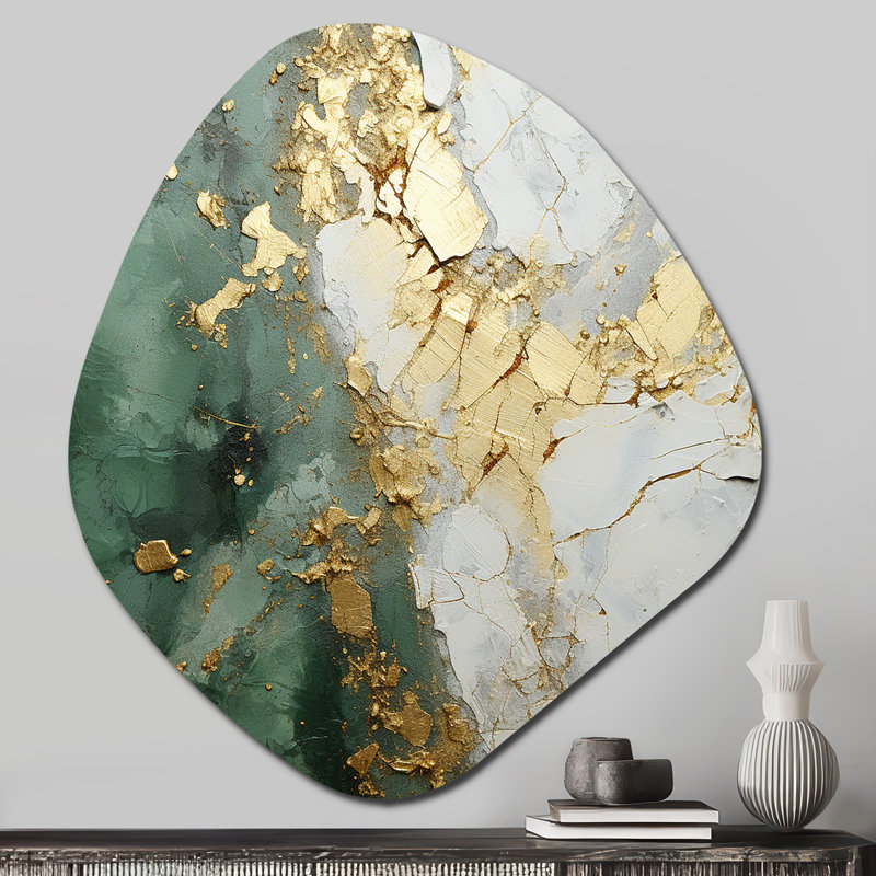 Delaney - abstrait, reproduction d'art asymétrique en métal sur toile beige, H 28 po x l 25 po