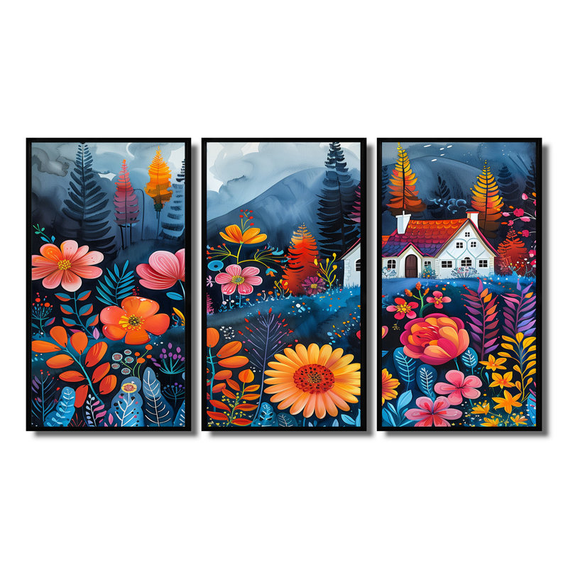 «Orange Orange Summer Farmhouse Garden Beauty II», ensemble d'impression d'art mural de ferme, Toile avec cadre flottant noir