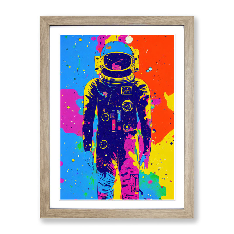 Colourful Astronaut - Print, 66cm H x 48cm W x 2cm D, Oak Framed, White