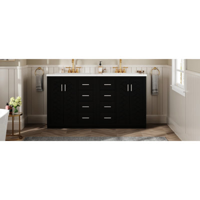 Meuble-lavabo de 30 po avec lavabo en céramique, structure en bois massif, rangement spacieux pour les produits, quincaillerie à fermeture en douceur 30 po, articles de toilette à 3 tiroirs, armoire