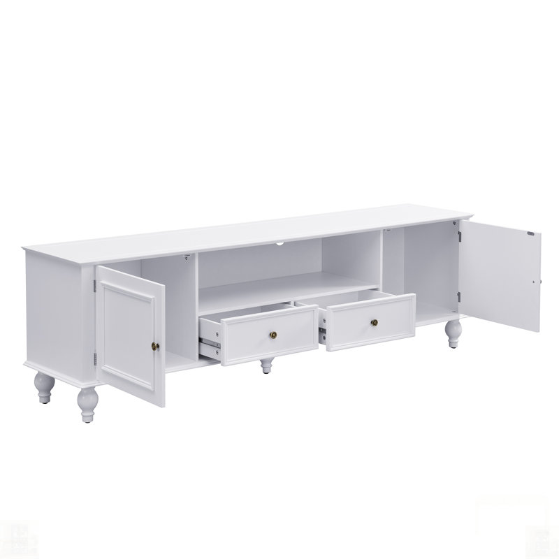 Meuble télé moderne, centre de divertissement avec compartiment ouvert et rangement spacieux, idéal pour les salons, Blanc