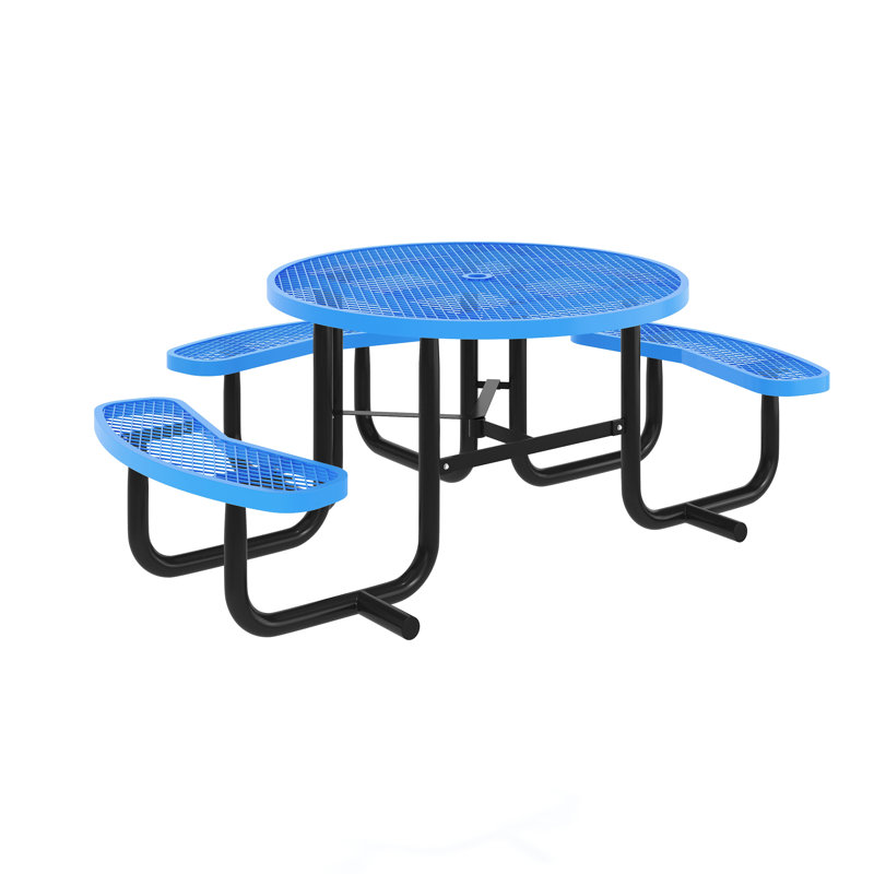 46" Round Wheelchair Accessible Metal Picnic Table With Ground Anchors, Blue