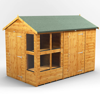 Powersheds 10 x 6ft Timber Tongue & Groove Apex Potting Shed Combi (includes 6ft Side Store)