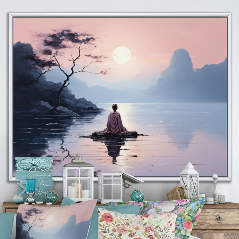 «Peach Buddhism Buddhist Serenity I», reproduction d'art sur toile, H 30 po x l 40 po x P 1,5 po, Cadre flottant blanc