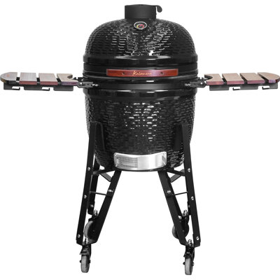 Kalamera Black 21” Ultimate Outdoor Ceramic Grill Kamado with Cart and Side-wings