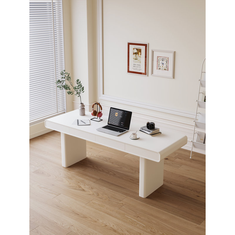 63" Modern Storage Desk in Soft Ivory - Spacious Home Office Writing Table with 4 Drawers & Cable Management, Easy Assembly & Stain-Resistant Finish