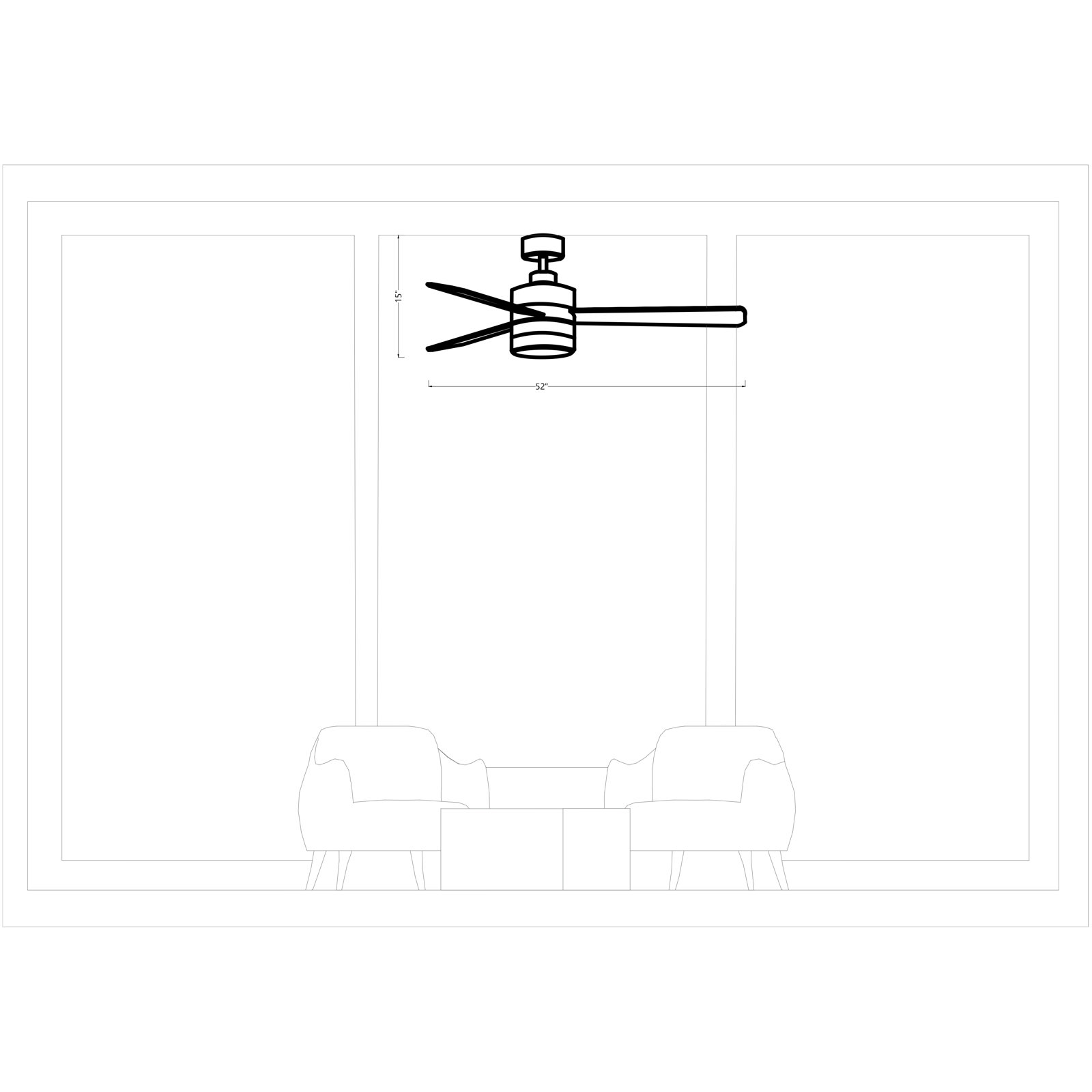 Adna 44'' 3 Blade Ceiling Fan with Light Kit, Matte White, Matte White, 52"