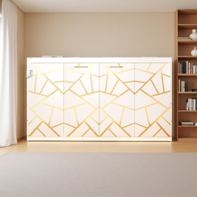 Lit escamotable moderne pliant sur le côté avec motif imprimé tendance, éclairage DEL sous le lit et prise USB intégrée - conception peu encombrante
