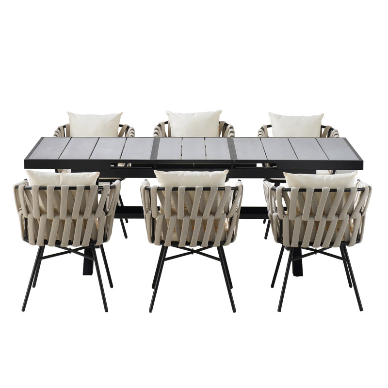 Extendable Dining Table And Chairs Set With Polyester Woven Tape For Stylish Alfresco Gatherings
