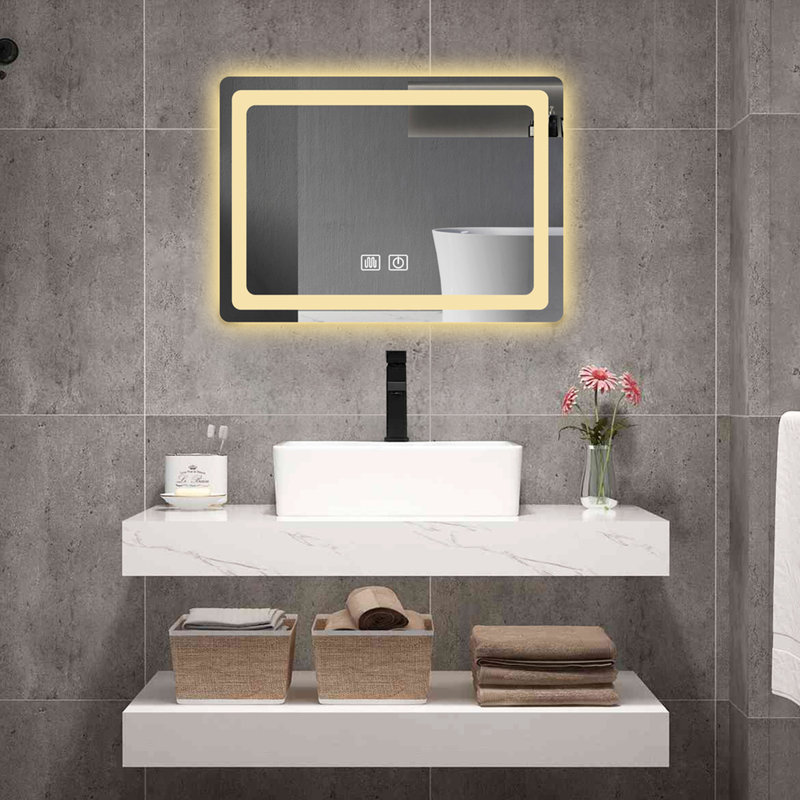 Miroir lumineux de salle de bain - performance de brouillard, revêtement en aluminium, stabilité à long terme 23,62 po Fonction longue durée, caractéristique énergétique, fixation libre