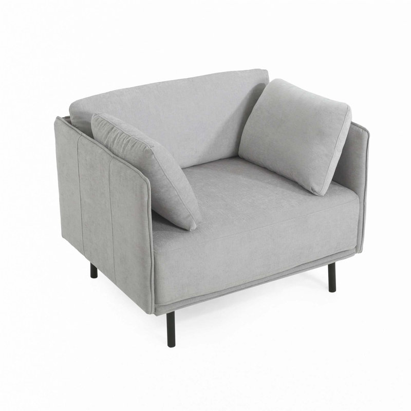 39" Vintage Grey Lounge Chair with Polyester Upholstery, Grey, 31.1" H x 39.17" W x 32.28" D, Black