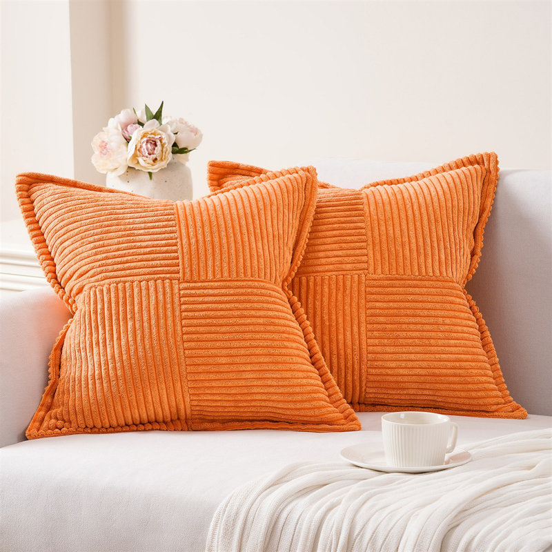 Housse de coussin carré en velours côtelé, H 18 po x l 18 po, Orange