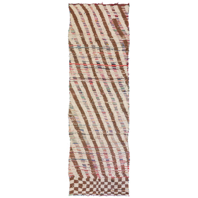 Tapis de couloir rose en laine de conception unique 2 pi 8 po x 8 pi 6 po Moroccan Rugs
