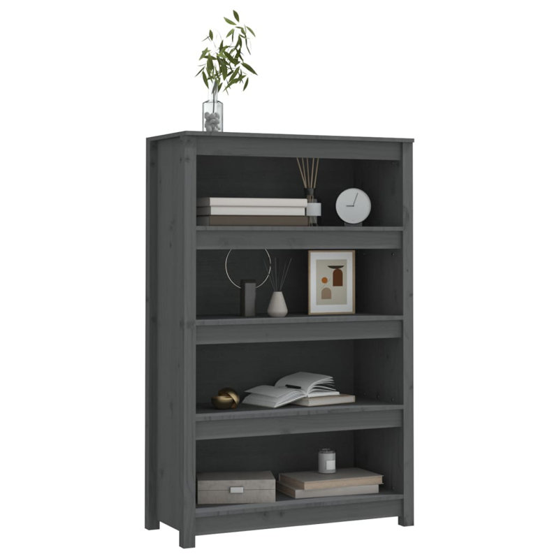 Inkster 125.5cm H Solid Wood Standard Bookcase, 126cm H x 80cm W x 35cm D, Grey