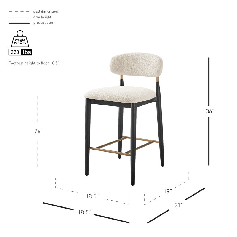 Yeva Fabric Counter Stool, Palladian Beige, Black