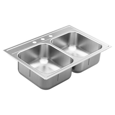 1800 Series Stainless Steel 33" L x 22" W Double Basin Drop-In Kitchen Sink
