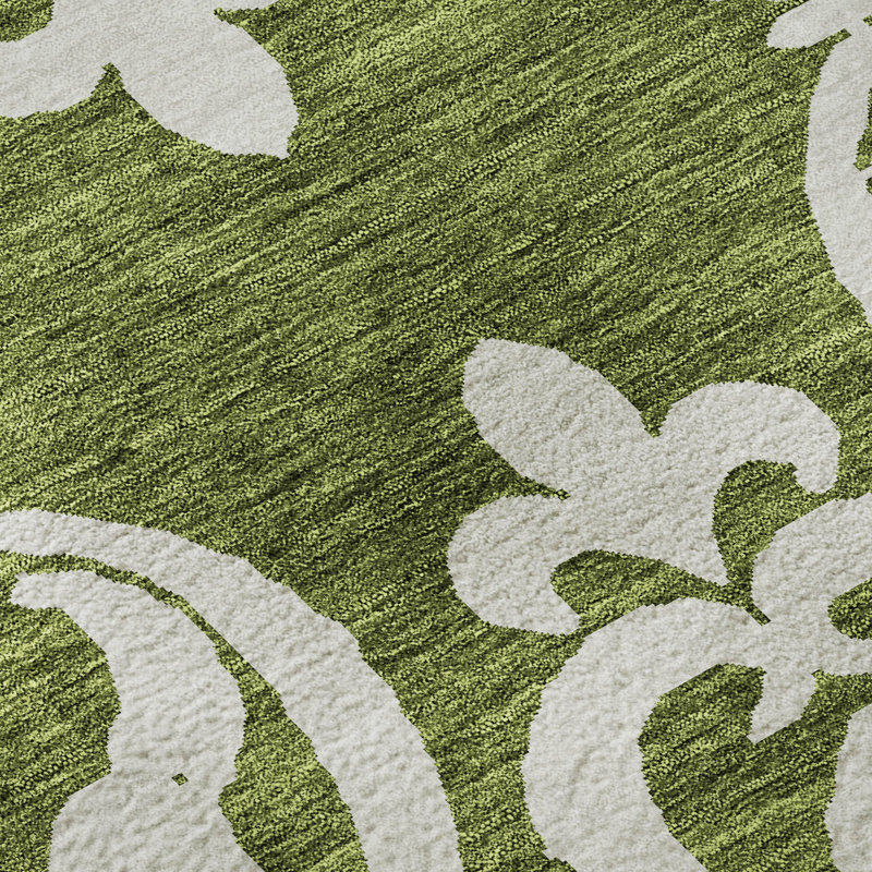 Premium Machine Washable Prisco Green Rug, Rectangle 3' x 5'