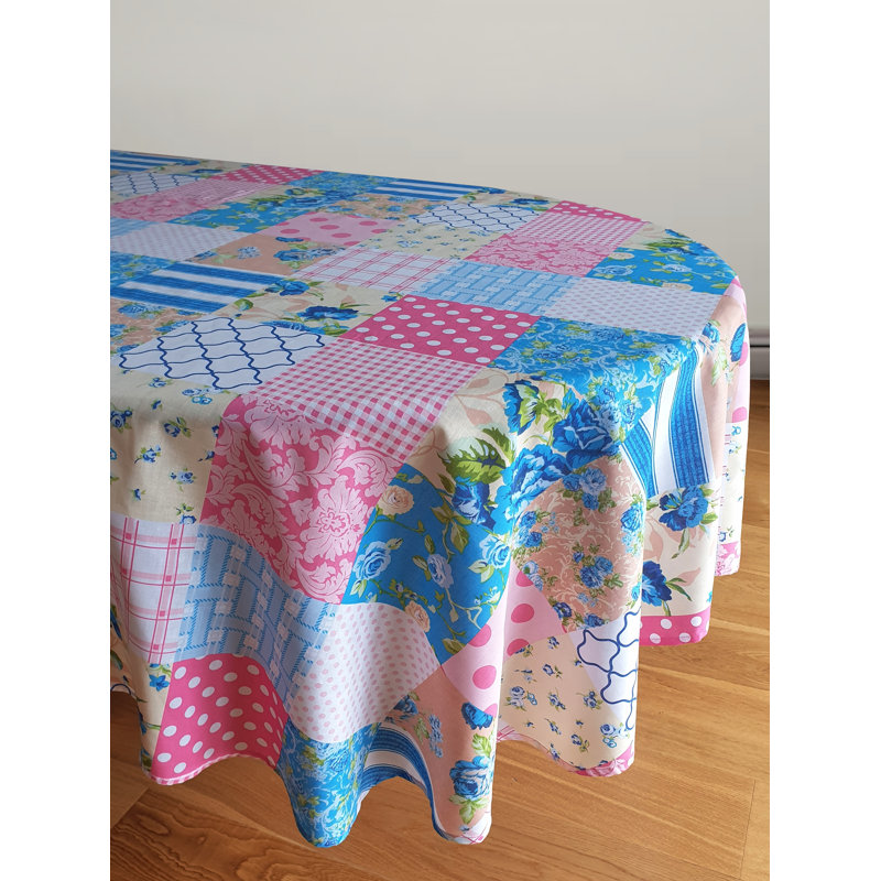 Patchwork Table Cloth Francestown , 177cm W x 177cm L, Blue