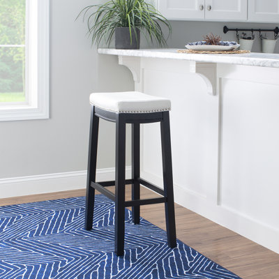 Bartonville Counter & Bar Solid Wood Backless Stool with Upholstered Seat
