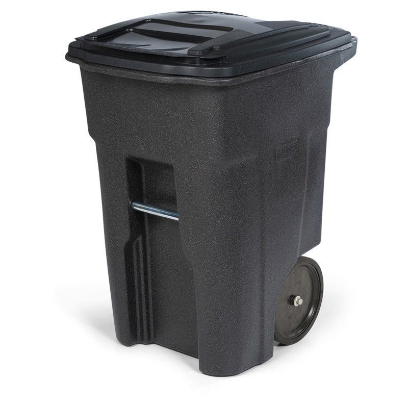 Trash Can With Smooth Wheels And Lid, Brown, 48 gal.