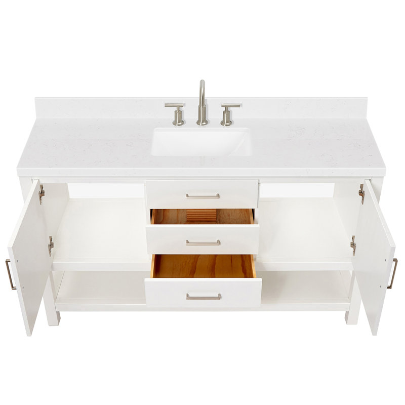 Bayhill 42'' Free Standing Single Bathroom Vanity with Quartz Top, Midnight Blue, 60" W, Carrara White Quartz