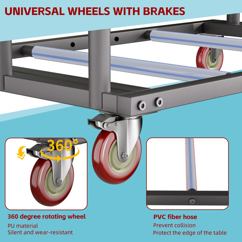 Chariot de transport robuste pour table et chaises avec coussinets souples réglables - Support de chaise à fixation latérale avec poignée sécurisée