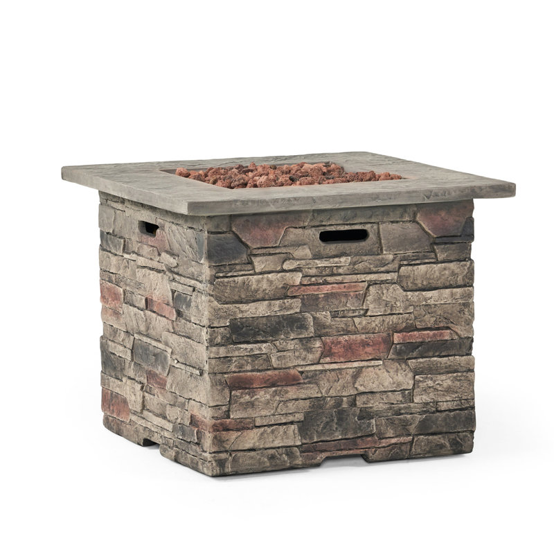 32'' Square Fire Pit, 40,000 , Grey Concrete Top, Lightweight Form Design