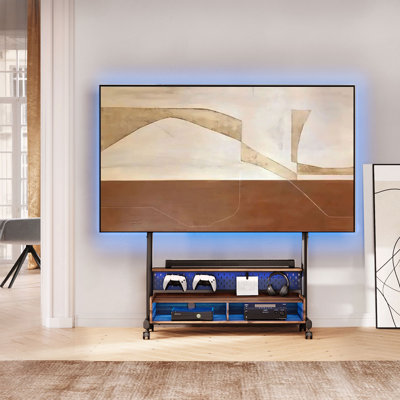 Art FITUEYES Mobile TV Stand Mount for 70-100 Inch TVs, with Two Wooden Large Storage, with LED Light