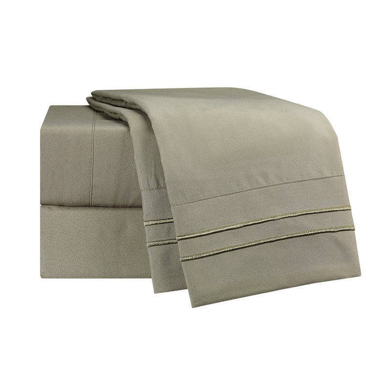 Microfiber Striped Sheet Set, Queen Sheet Set + Fitted Sheet + 2 Pillowcases, Sage Green