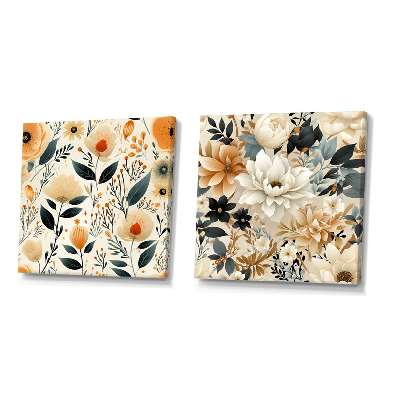 Maelle - Ensemble de 2 collages floraux carrés, H 16 po x l 33 po, Toile tendue