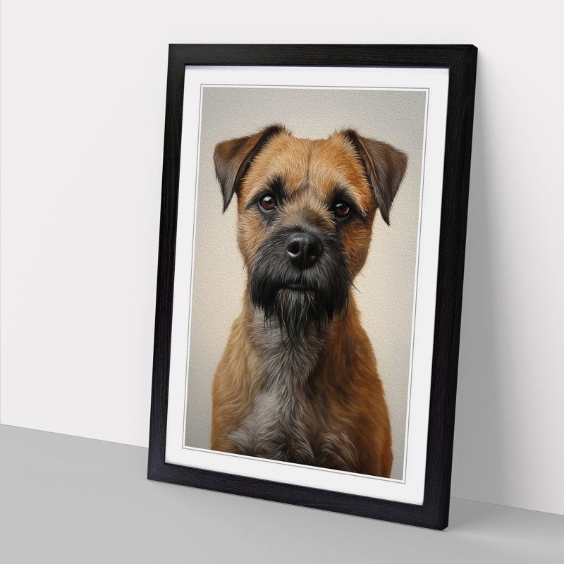 Border Terrier Realism - Single Picture Frame Print on Wood, Black, 34cm H x 25cm W x 2cm D