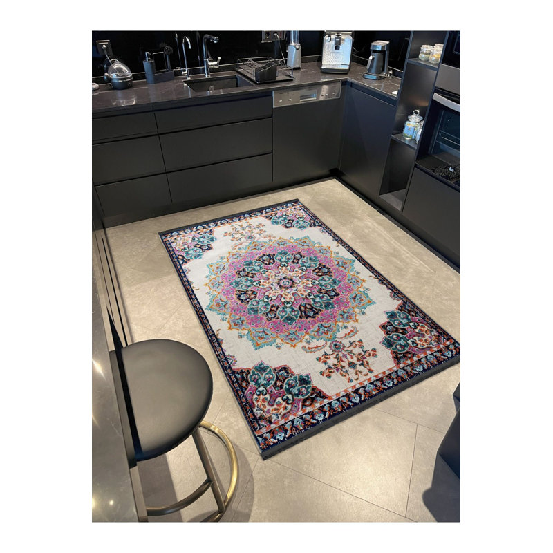 Tapis rose lavable à la machine, Rectangle 3'3" x 4'11" Rug Pad Included