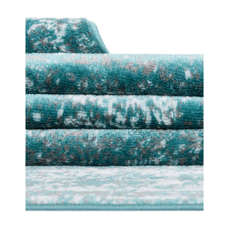 Tapis floral turquoise Brandt, Rond 7 pi 1 po x 7 pi 1 po
