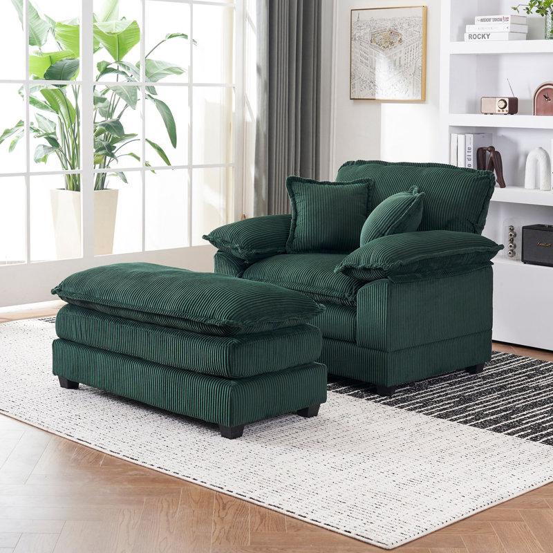 Canapé simple avec 2 coussins décoratifs et un repose-pieds, canapé confortable, canapé à assise profonde, canapé de salon