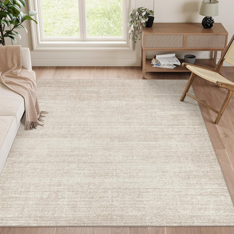 Tapis lavable à rayures rétro antidérapant (beige), Rectangle 4pi x 6 pi, Beige