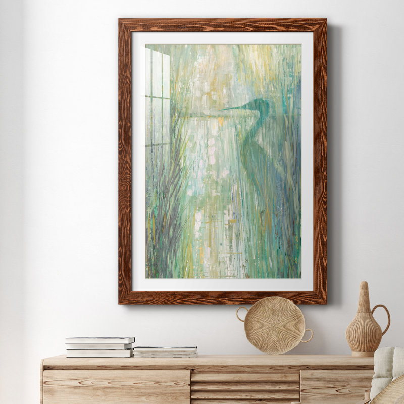 Morning Egret II - peinture encadrée, H 37,5 po x l 27,5 po x P 1,5 po, Cadre en érable