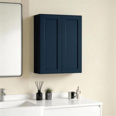 Armoire murale 24 po en bois massif bleu marine avec 2 tablettes réglables prêtes à assembler pour la cuisine, la salle de bain, la buanderie et le garage (l 24 po x P 12 po x H 36 po)