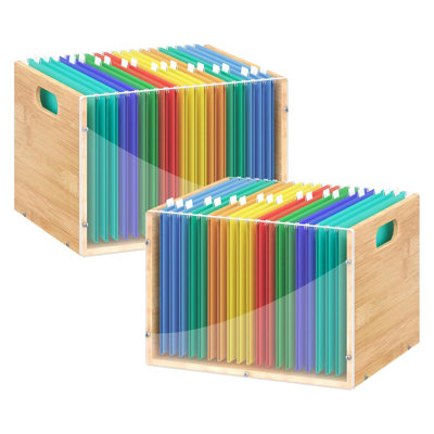 2 Pack Clear Acrylic & Bamboo Hanging File Organizer with Handle, Letter Size