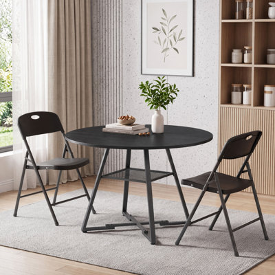 Space-Saving Dining Room Set With Foldable Upholstered Chairs And Round Dining Table