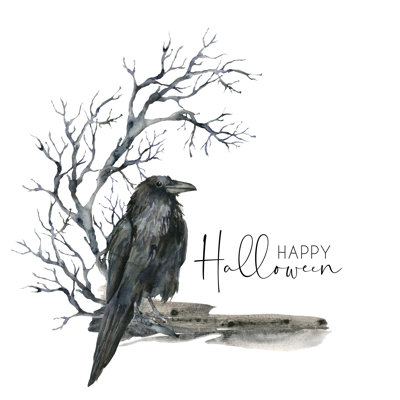 Briella Halloween Card With Crow by Yuliya Derbisheva - Wrapped Canvas Painting
